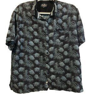 Nat Nast Hawiian Print Silk Blend Button Up SS Shirt Sz XL Mens Navy Blue